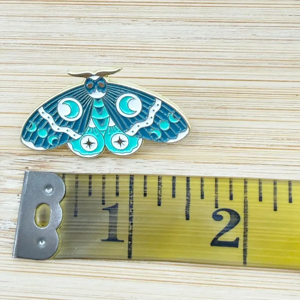 Teal Whimsical Celestial Moth with Safety Pin Back